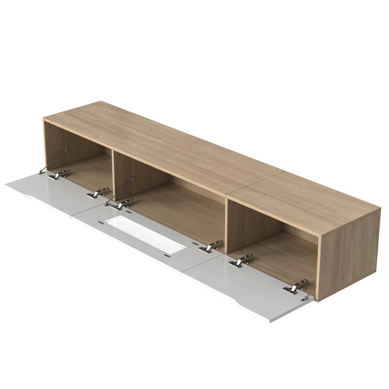 Meuble TV haut brillant blanc et effet bois 180x35x30 cm avec éclairage LED multicolore LIMESTONEBLUFF