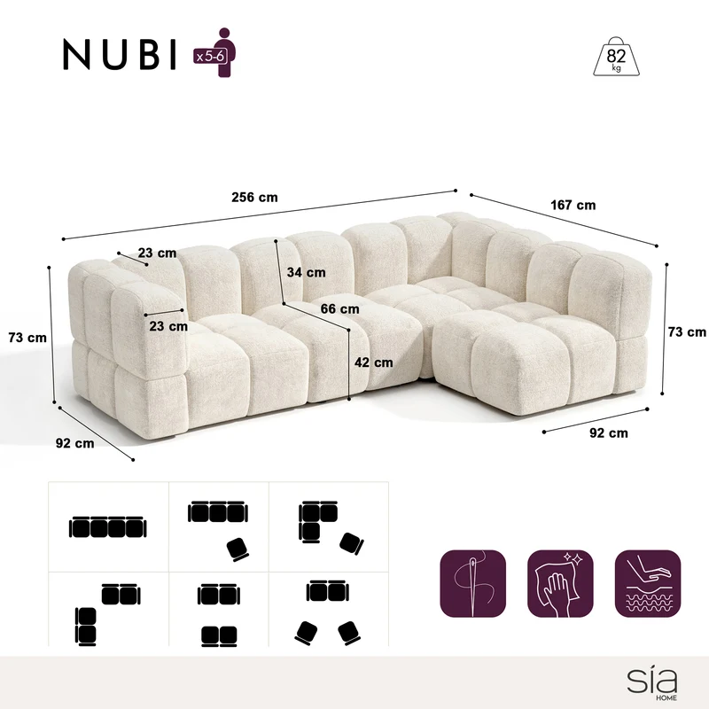 Canapé d'angle droit modulable NUBI 256 x 167 cm