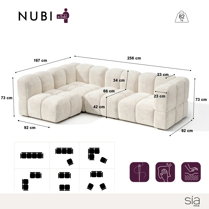 Canapé d'angle gauche modulable NUBI 256 x 167 cm