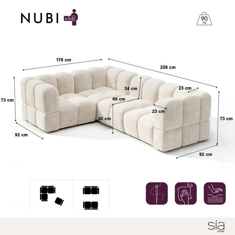Canapé d'angle gauche modulable NUBI 256 x 178 cm