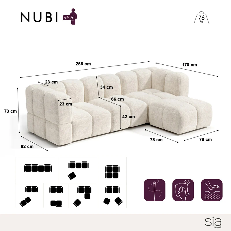 Canapé d'angle droit modulable NUBI avec pouf