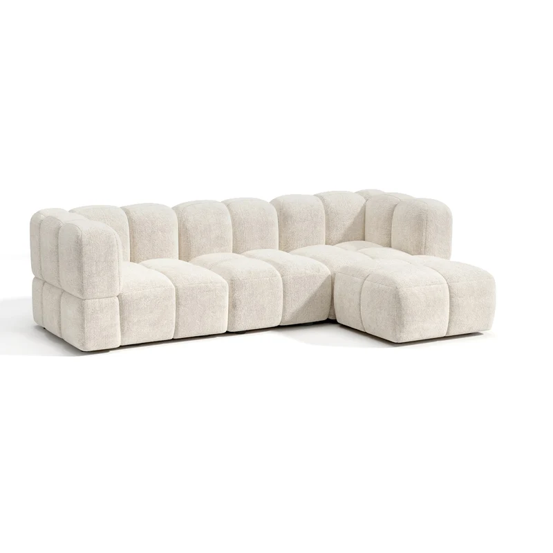 Canapé d'angle droit modulable NUBI avec pouf