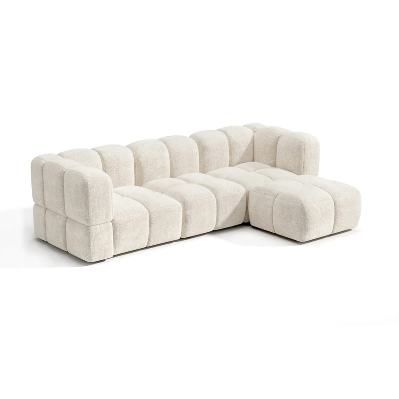 Canapé d'angle droit modulable NUBI avec pouf