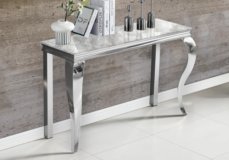 Console d'entrée design marbre beige argent - Neo
