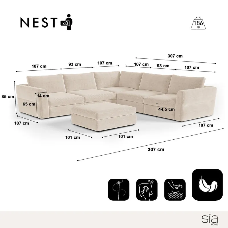 Canapé d'angle panoramique modulable 8 places Nest