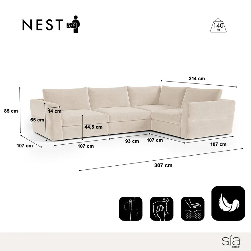 Canapé d'angle droit modulable 5-6 places Nest