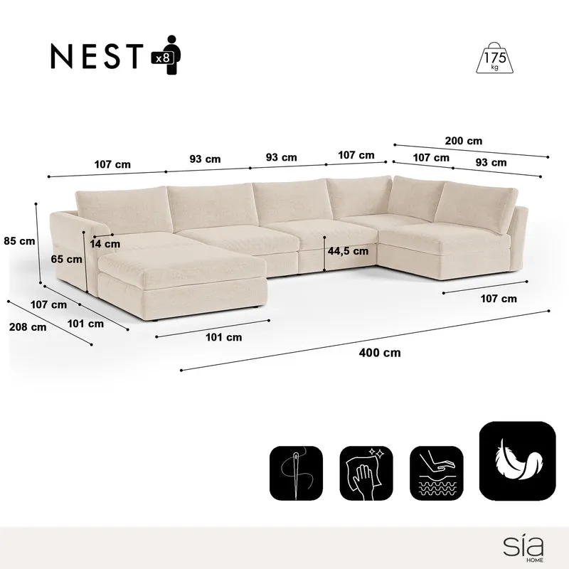 Canapé grand angle modulable 8 places Nest
