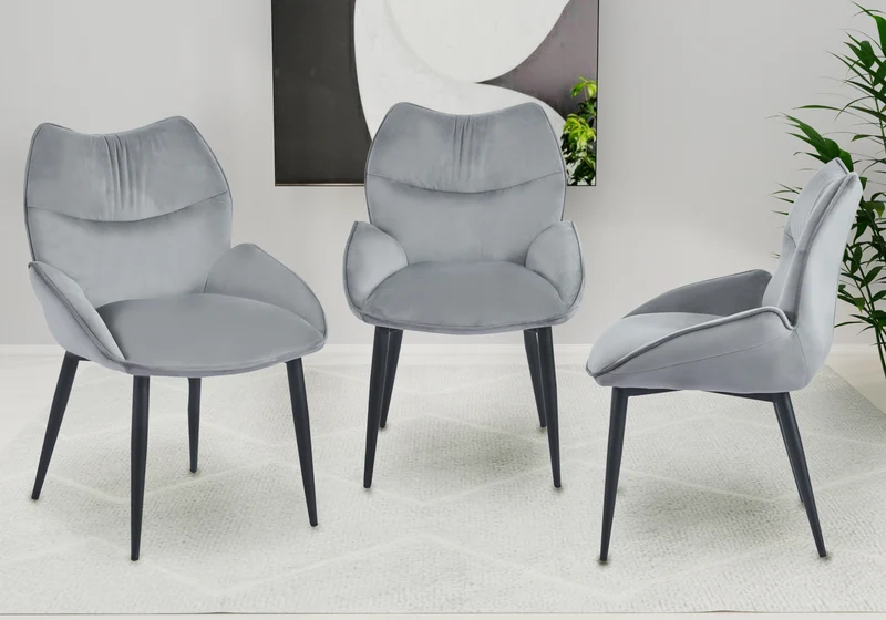 Fauteuil de table velours anthracite pieds noirs - Lyon x2