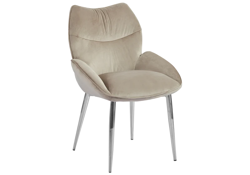 Fauteuil de table velours taupe pieds argentés - Lyon x2