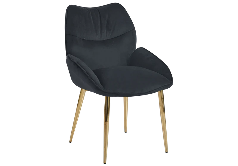 Fauteuil de table velours anthracite pieds dorés - Lyon x2