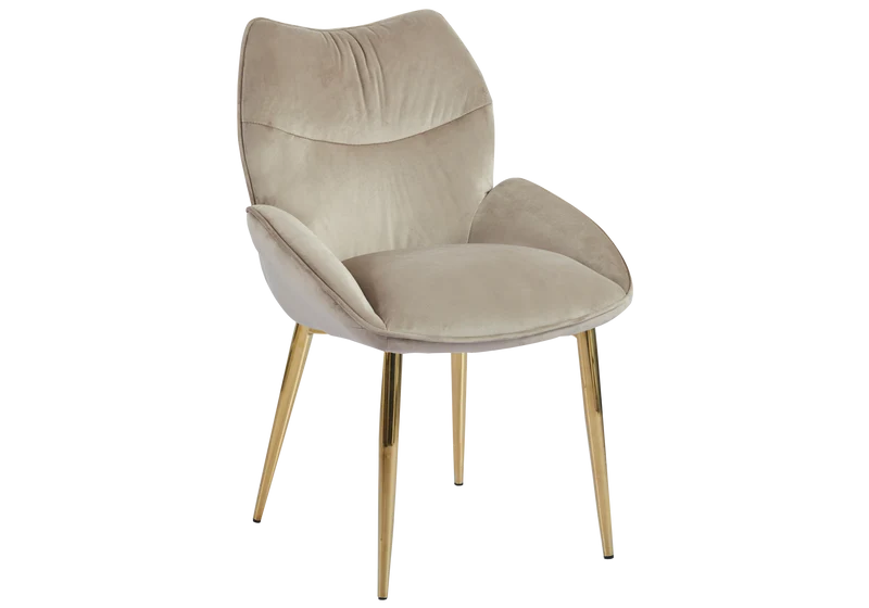 Fauteuil de table velours taupe pieds dorés - Lyon x2