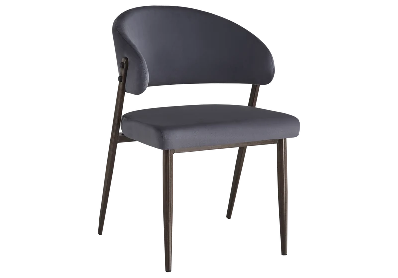 Chaise de table velours anthracite pieds noyer - Alba x4