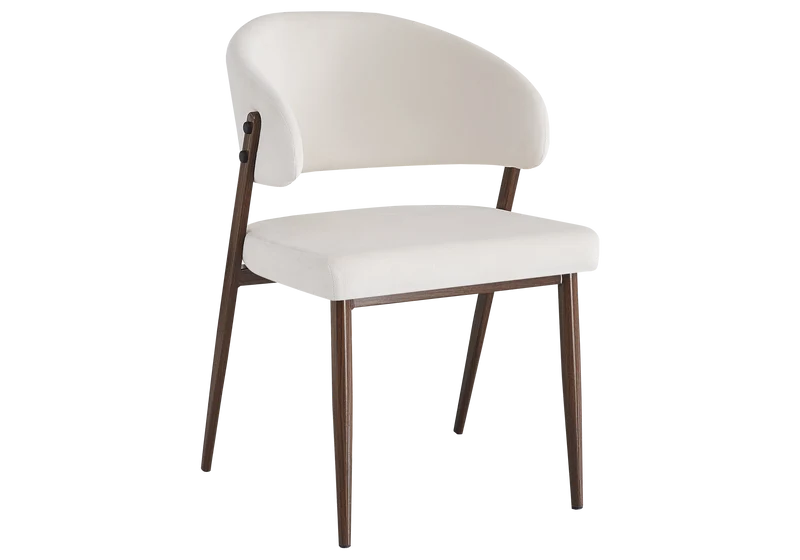 Chaise de table velours beige pieds noyer - Alba x4