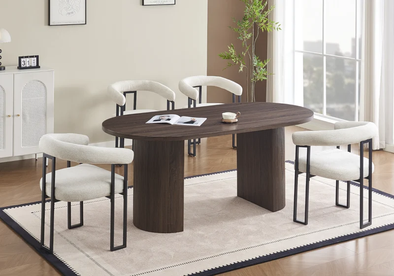 Fauteuil de table tissu chiné crème pieds noirs - Soho x4