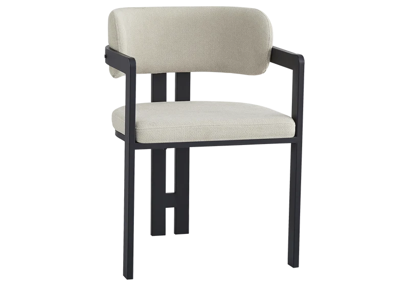 Fauteuil de table bouclé sable pieds noirs - Lyra x2