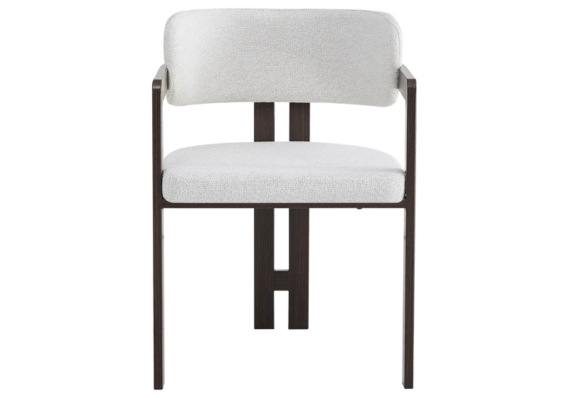 Fauteuil de table bouclé beige bois noyer - Lyra x2