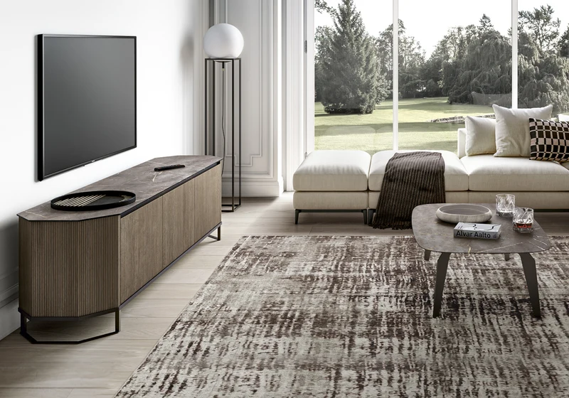 Ensemble meubles salon bois miel - Hexagon