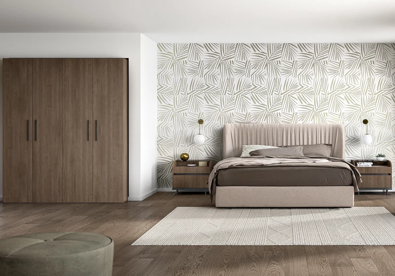 Lit tissu beige moderne – Hexagon
