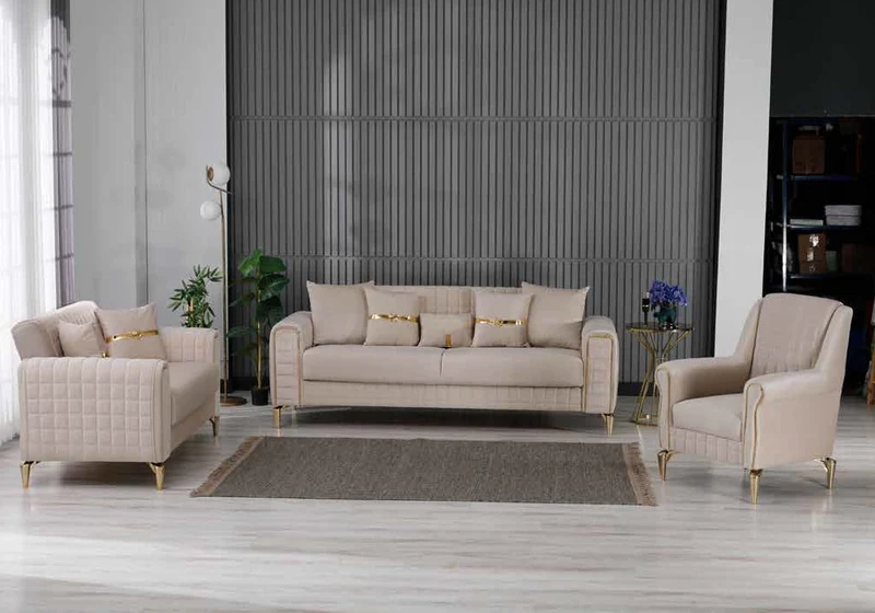 Ensemble canapés 3+2+1 beige avec lit et coffre – ATLAS
