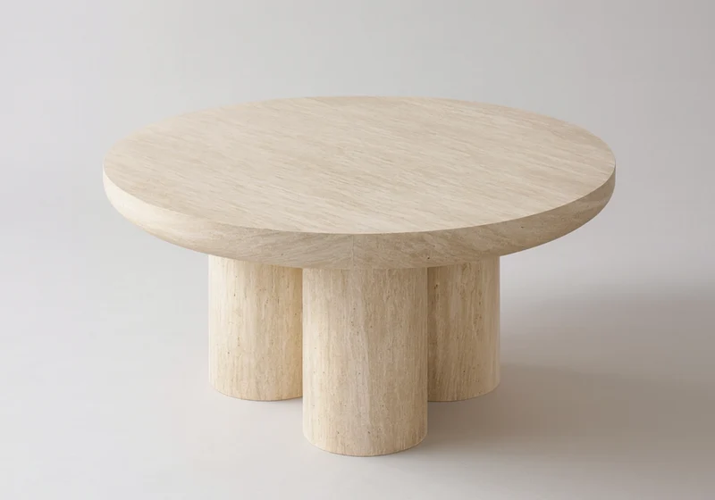 Table à manger ronde effet travertin - Lumia