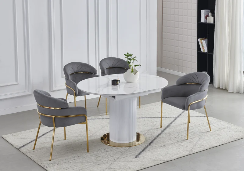 Chaises en velours gris et pieds dorés - Noam x4