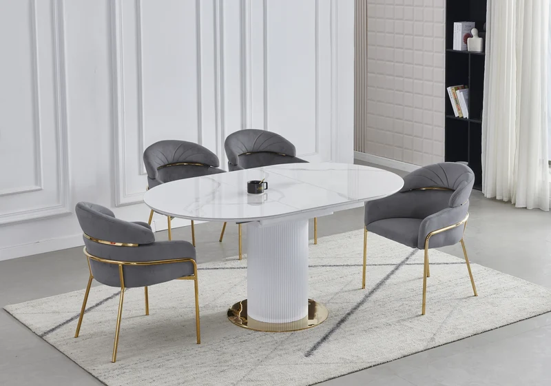 Chaises en velours gris et pieds dorés - Noam x4