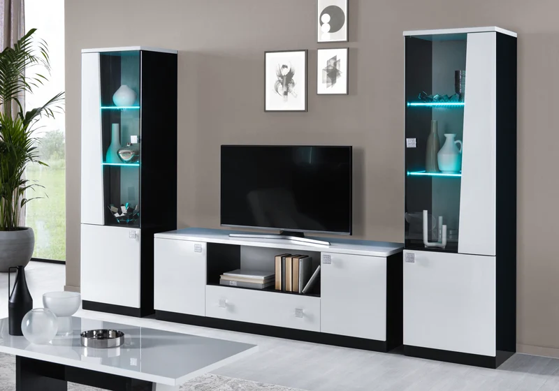 Mur TV design laqué blanc noir – ELISA