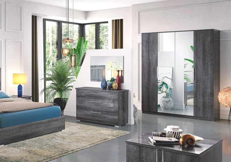 Chambre complète capitonnée bois gris foncé – LUNA