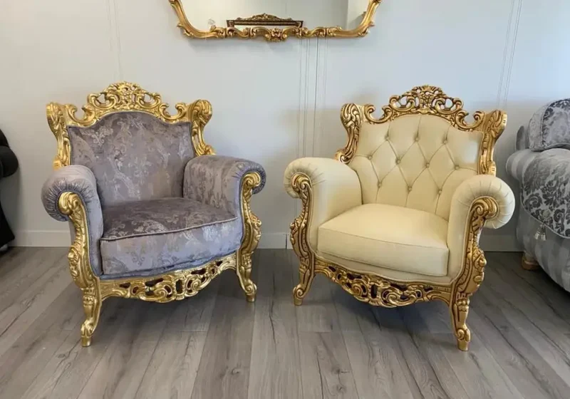 Canapé baroque bois doré cuir capitonné – LUCY