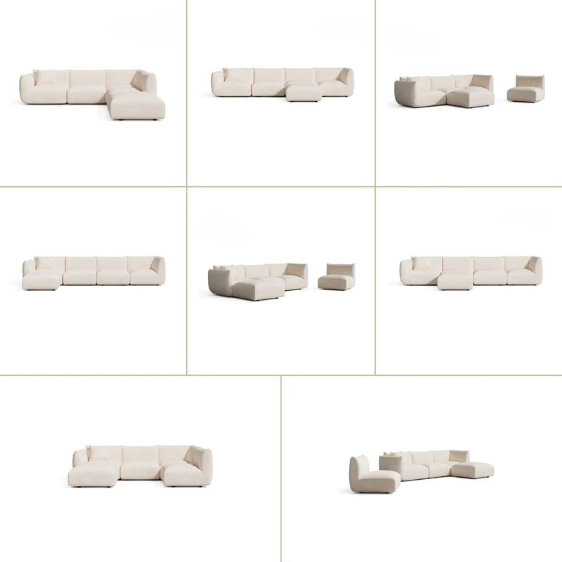 Canapé grand angle droit modulable 7 places Nooma crème