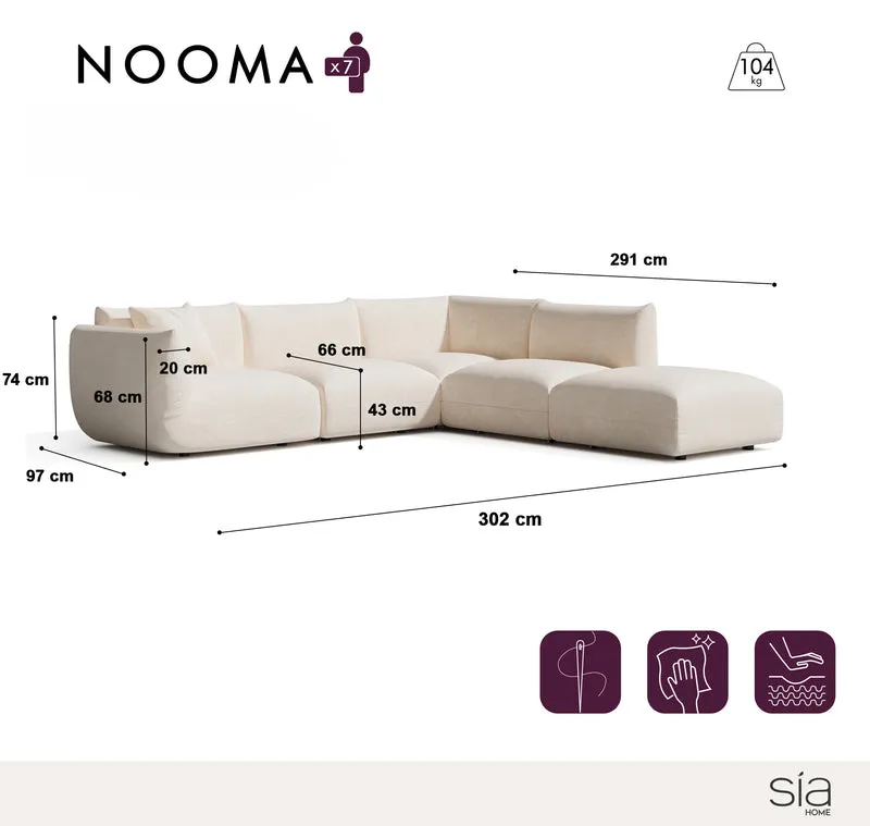 Canapé grand angle droit modulable 7 places Nooma crème