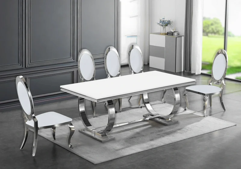 Table à manger verre blanc argent - Bobo