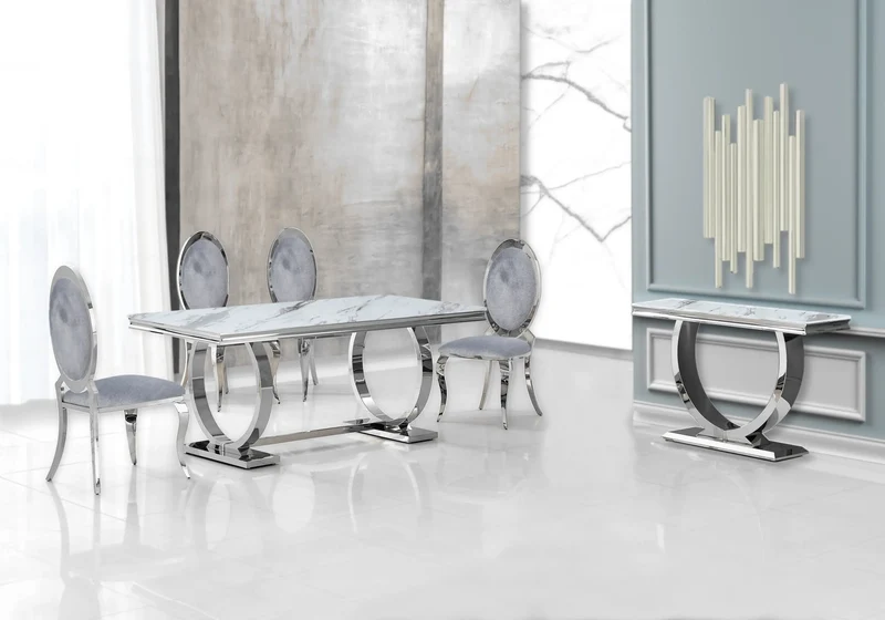 Table à manger marbre blanc argent - Bobo