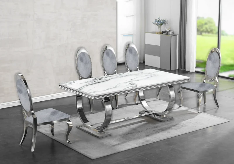Table à manger marbre blanc argent - Bobo