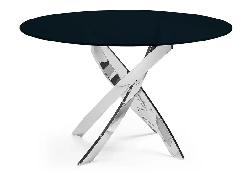 Table ronde noire 6 chaises grises - Design