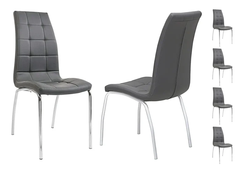 Table ronde noire 6 chaises grises - Design
