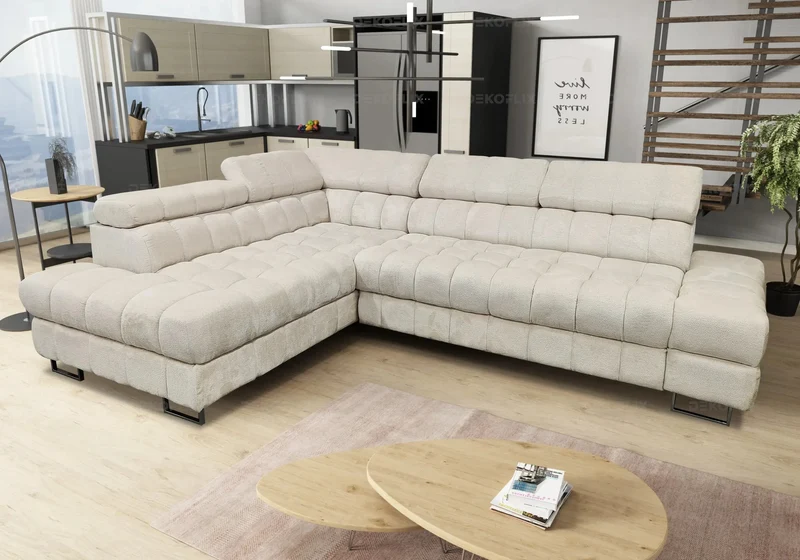 Canapé angle moderne doudou boucle blanc - Tybo