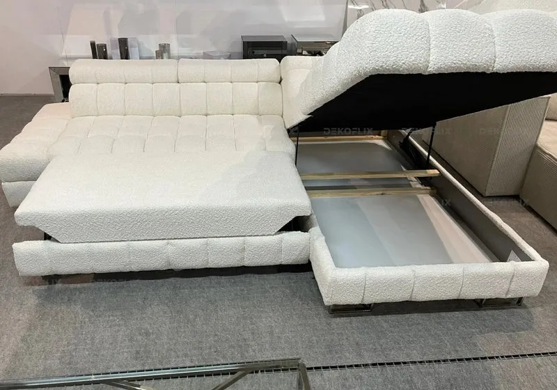 Canapé angle moderne doudou boucle blanc - Tybo
