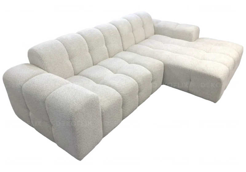 Canapé angle moderne doudou boucle blanc - Sary