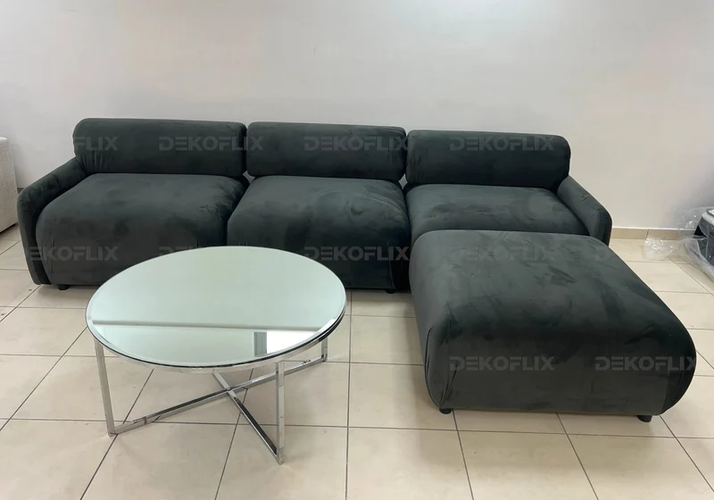 Canapé angle modulable velours beige - Yony
