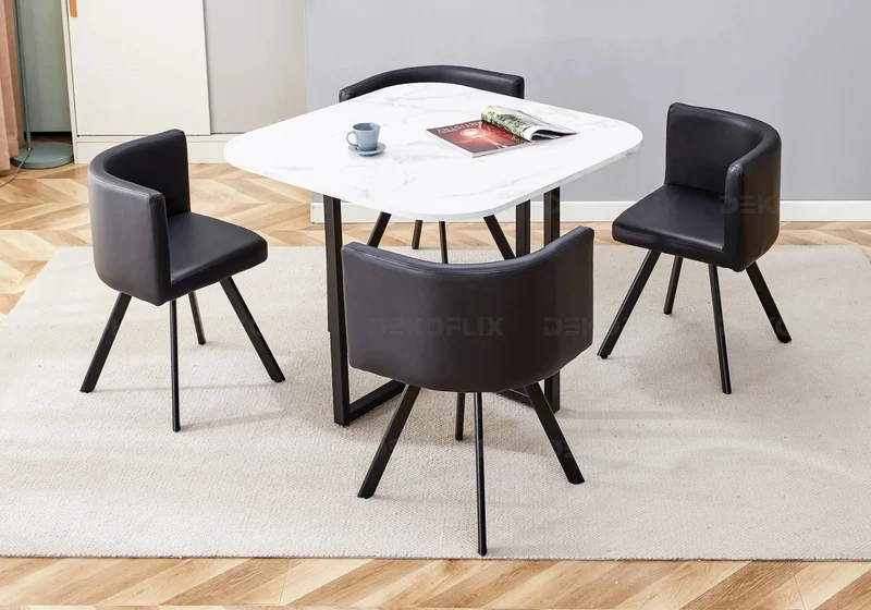 Ensemble table marbre et 6 chaises noir - Space