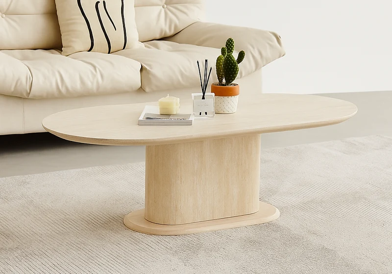 Table basse ovale effet travertin - Inaya