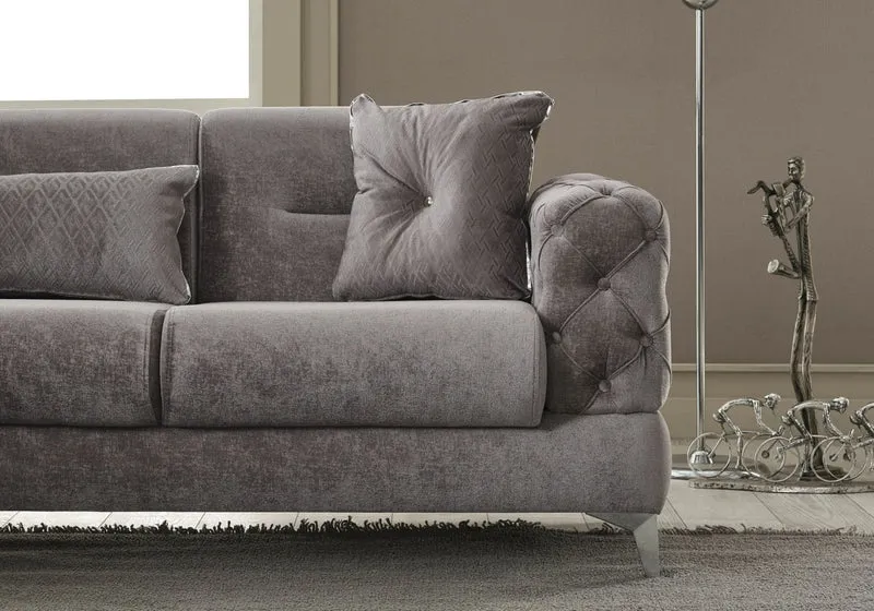 Canapé d’angle capitonné velours gris – Bosna