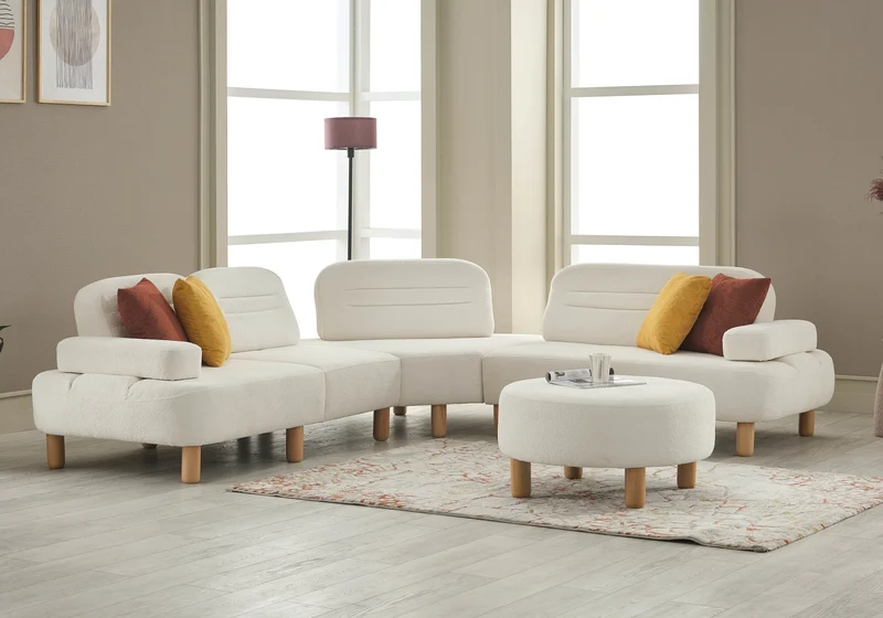 Canapé d’angle modulable bouclé blanc – ANGEL