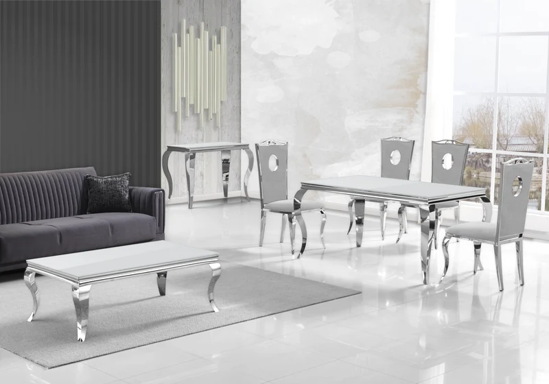 Bout de canapé design verre blanc argent - Neo
