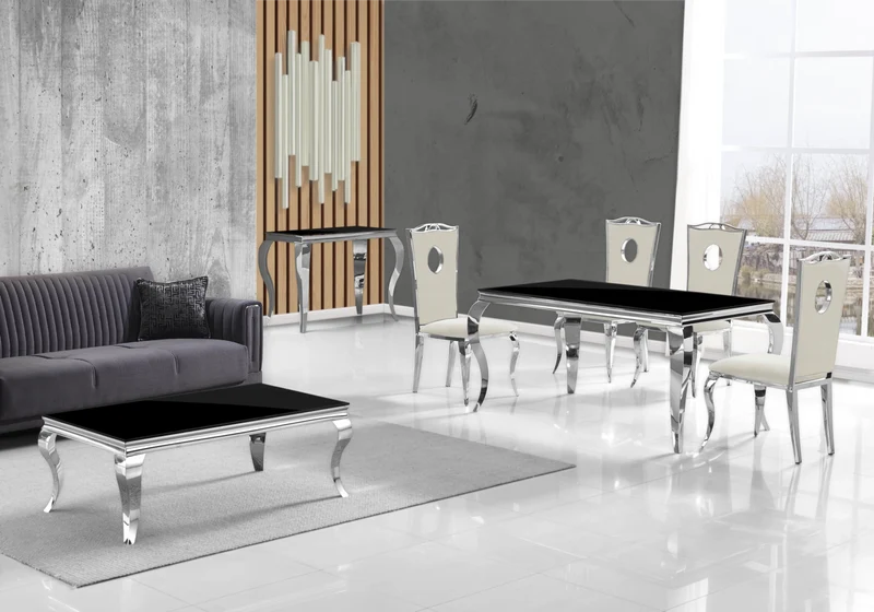 Bout de canapé design verre noir argent - Neo