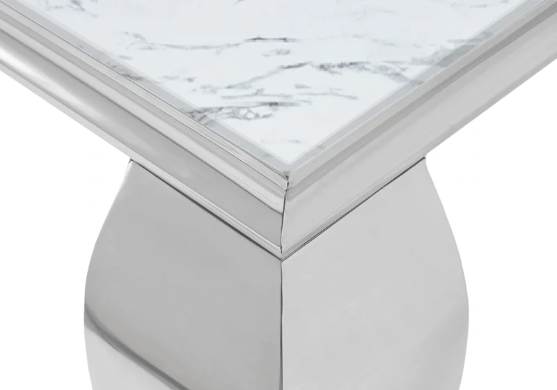 Bout de canapé design marbre blanc argent - Neo