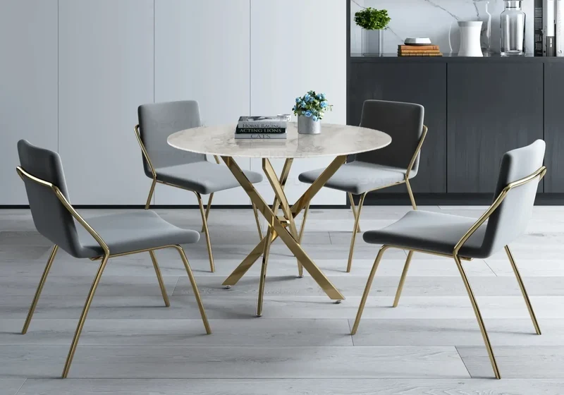 Table ronde dorée marbre gris - Joy