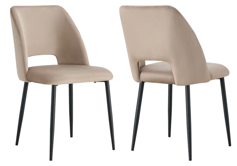 Chaise en velours taupe avec dossier ouvert - Leoni x4