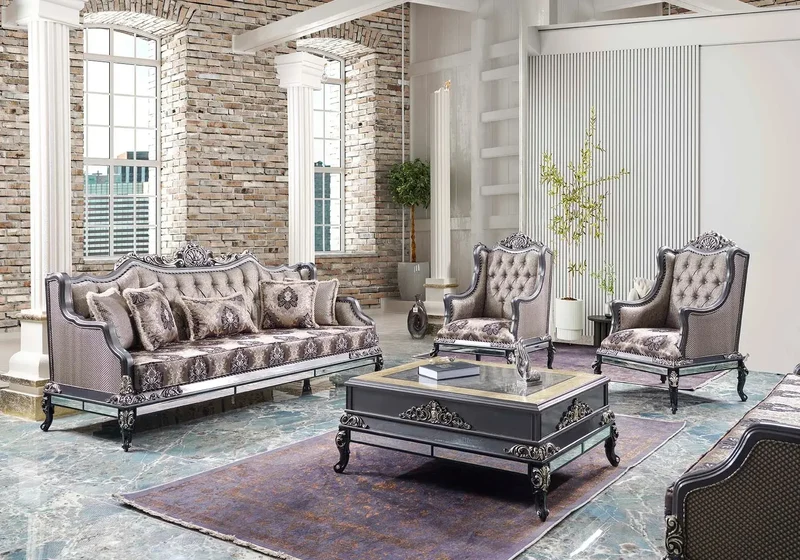 Ensemble canapé baroque gris GIZA